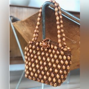50’s handmade crocheted and wood beaded bag